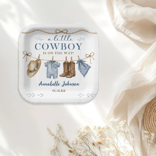 A Little Cowboy Baby Shower Boy Paper Plates