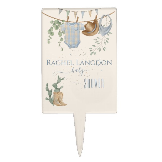 A Little Cowboy Baby Shower Cake Topper (Front)