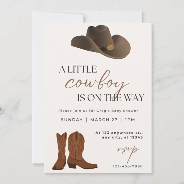 A Little Cowboy Baby Shower Invitation (Front)