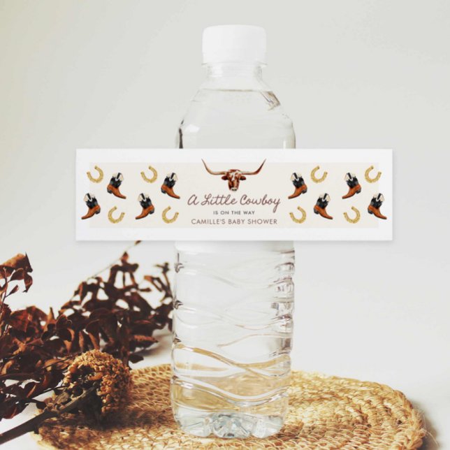 A Little Cowboy Baby Shower Water Bottle Label (Western Cowboy baby shower water bottle labels)