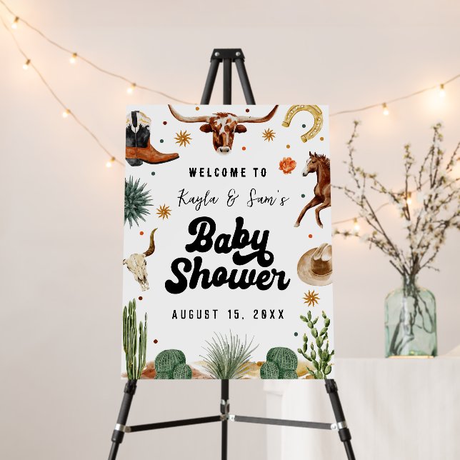 A Little Cowboy Baby Shower Welcome Foam Board (In Situ (Stand))