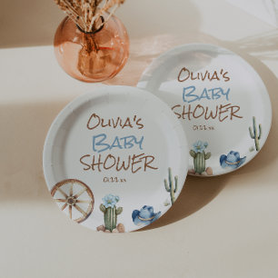 A little Cowboy Blue Brown West Baby Boy Shower Paper Plates