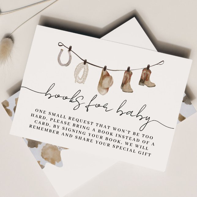 A Little Cowboy Books for Baby  Enclosure Card (books for baby request card for cowboy baby shower)