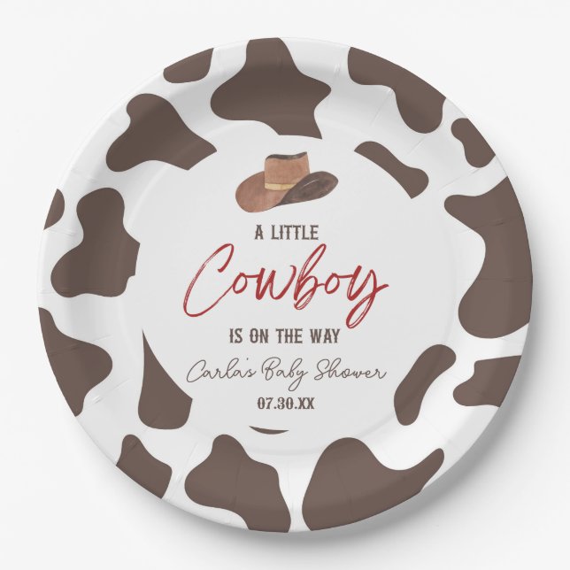 A Little Cowboy Cow Boy Rodeo Western Baby Shower Paper Plates (Front)