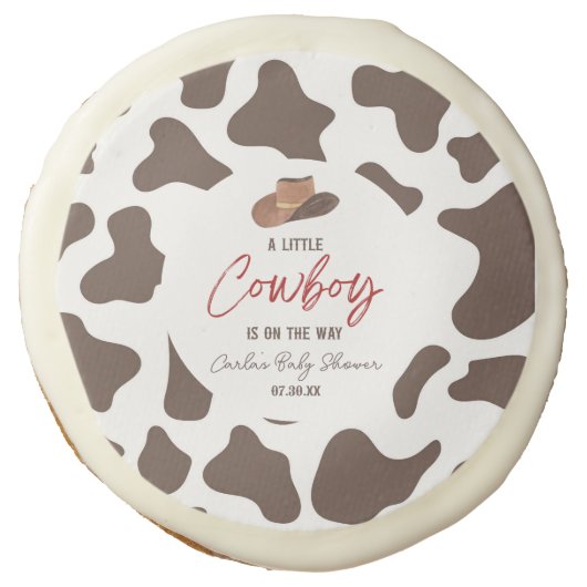 A Little Cowboy Cow Boy Rodeo Western Baby Shower Sugar Cookie (Front)