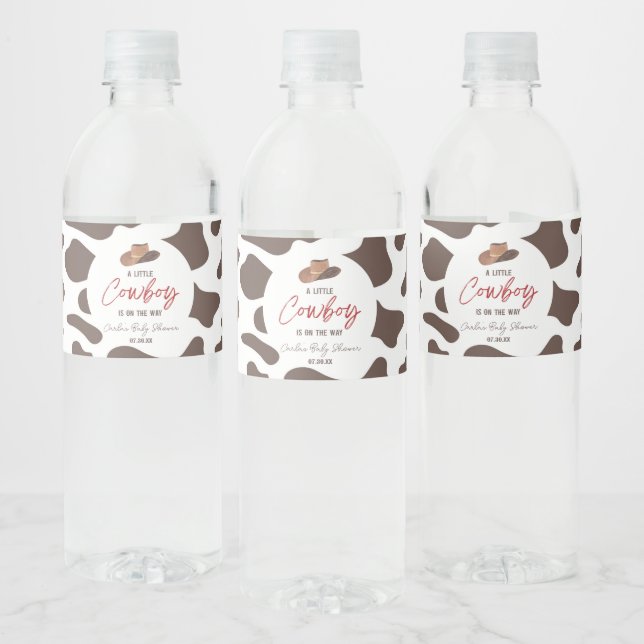 A Little Cowboy Cow Boy Rodeo Western Baby Shower Water Bottle Label (Bottles)