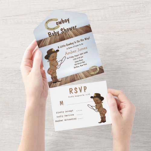 A Little Cowboy Is On His Way Baby Shower All In O All In One Invitation