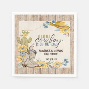 A Little Cowboy Is On His Way Bleu Yellow Western Napkins