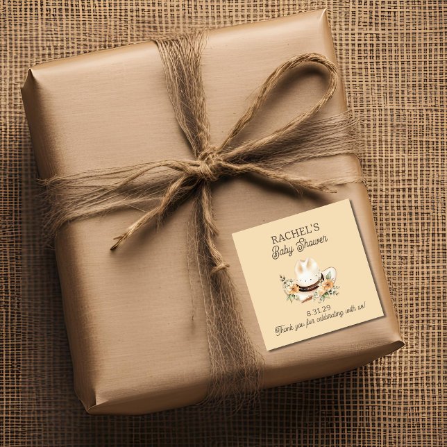 A Little Cowboy is on his Way Western Baby Shower  Square Sticker (Creator Uploaded)