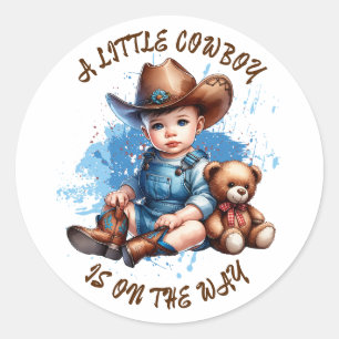A Little Cowboy is on the Way Baby Shower Classic Round Sticker