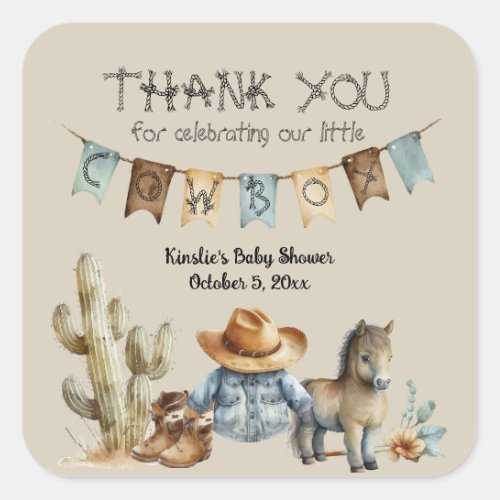 A Little Cowboy is on the Way Baby Shower Favor Square Sticker