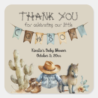 A Little Cowboy is on the Way Baby Shower Favor Square Sticker