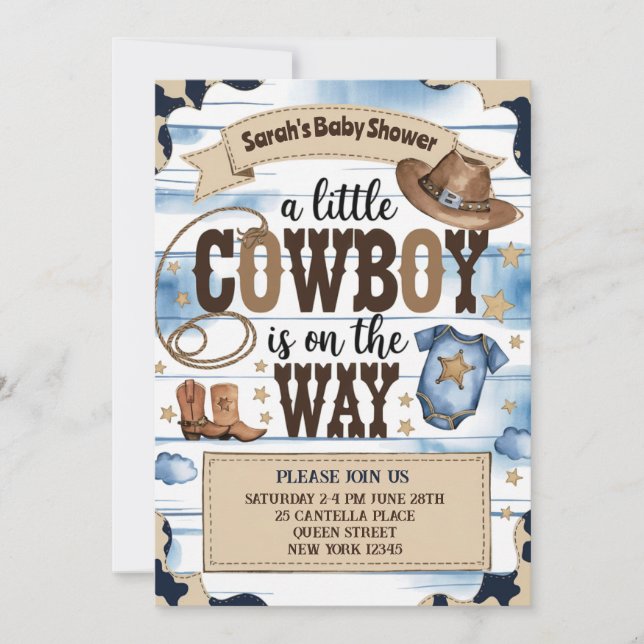 A Little Cowboy is on the Way Baby Shower Invitation (Front)