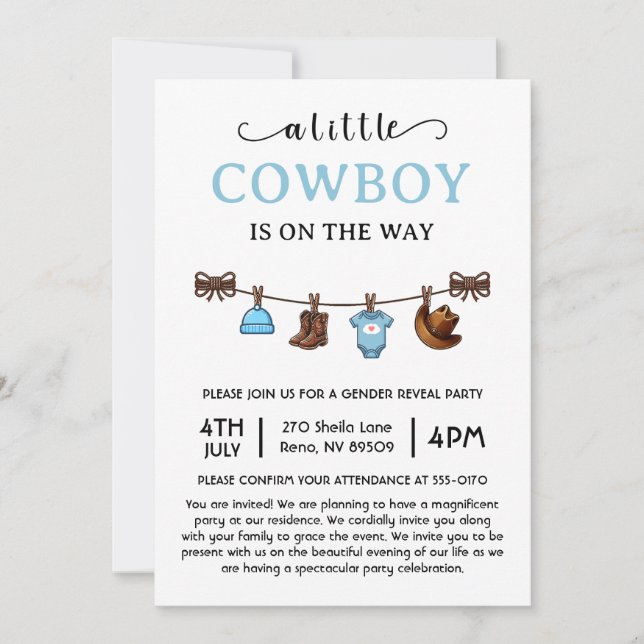 A Little Cowboy is On the Way Baby Shower Invitation (Front)