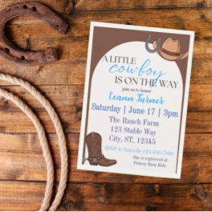 A little cowboy is on the way baby shower invitation