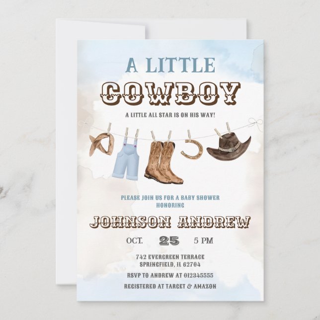 A Little Cowboy is on the Way Baby Shower  Invitation (Front)