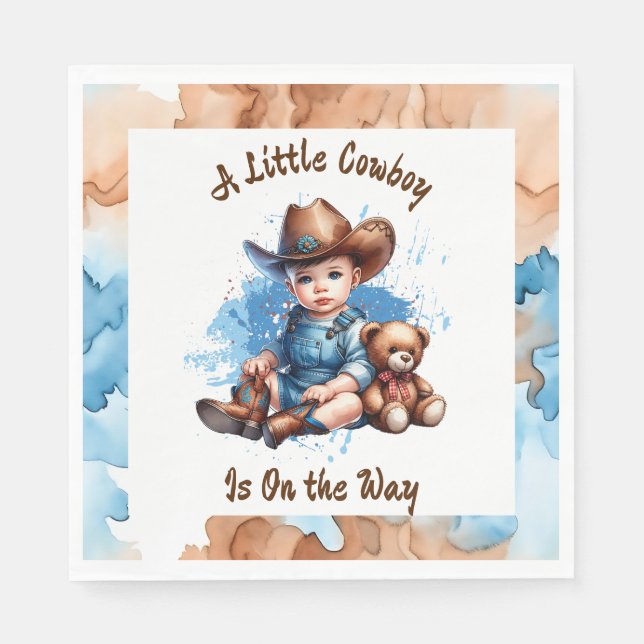 A Little Cowboy is on the Way | Baby Shower Napkins (Front)