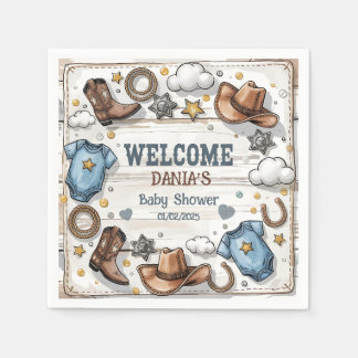 A Little Cowboy Is on the Way Baby Shower  Napkins