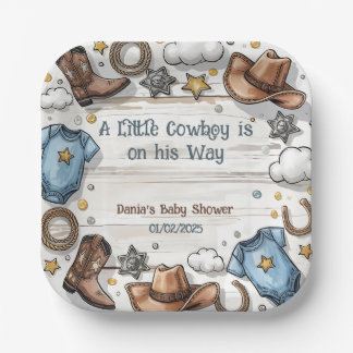 A Little Cowboy Is on the Way Baby Shower  Paper P Paper Plates