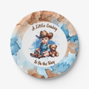 A Little Cowboy is on the Way   Baby Shower Paper Plates