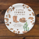 A Little Cowboy is on the way Baby Shower  Paper Plates<br><div class="desc">Saddle up! This watercolor cowboy design. This design features modern neutral colors in a watercolor application. Design in cow print,  cowboy hat,  desert cactus,  cowboy boots. "A little cowboy is on the way"</div>