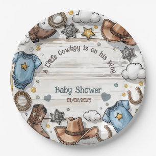 A Little Cowboy Is on the Way Baby Shower Paper Plates