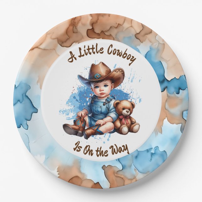 A Little Cowboy is on the Way | Baby Shower Paper Plates (Front)