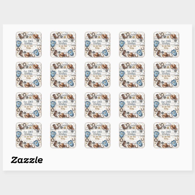 A Little Cowboy Is on the Way Baby Shower Stickers (Sheet)