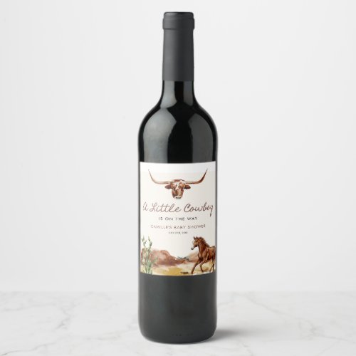 A Little Cowboy is on the Way Baby Shower Wine Label