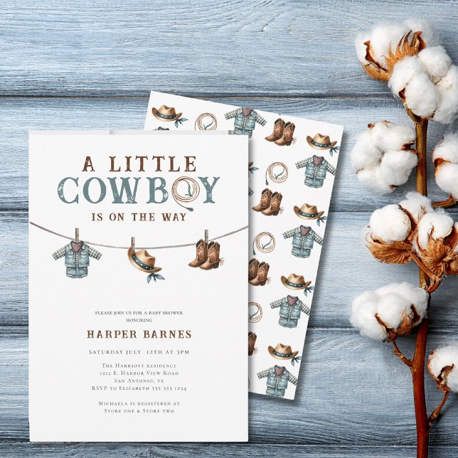 A Little Cowboy is on the Way Boy Baby Shower  Invitation (Creator Uploaded)