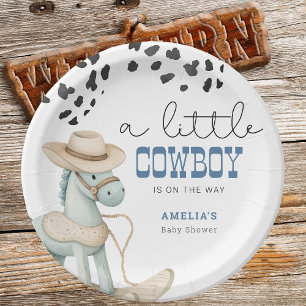 A Little Cowboy Is On The Way Boy Baby Shower Paper Plates