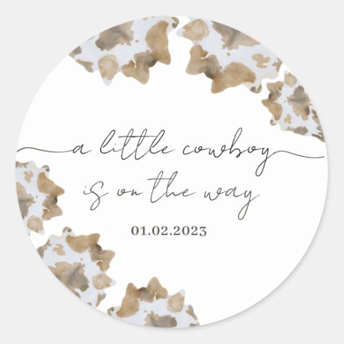 A Little Cowboy is on the Way Classic Round Sticker
