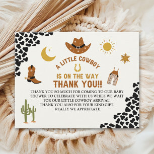 A Little Cowboy Is on The Way Cute Baby Shower Thank You Card