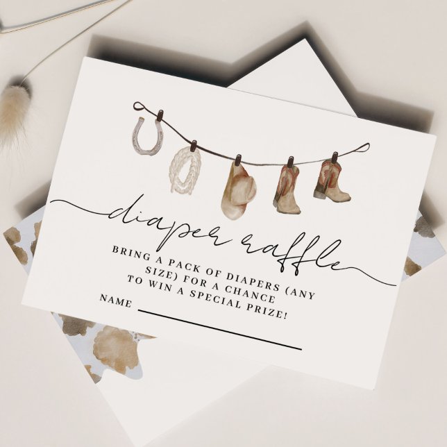 A Little Cowboy is on the way Diaper Raffle Enclosure Card (diaper raffle ticket for gender neutral cowboy rodeo buffalo themed baby shower
)