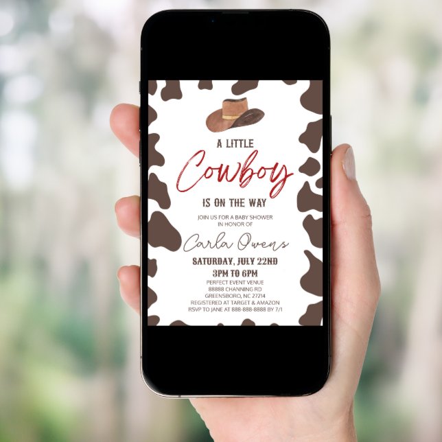 A Little Cowboy Is On The Way! Rodeo Baby Shower Invitation (Front Digital)