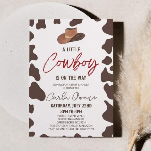 A Little Cowboy Is On The Way Rodeo Baby Shower Invitation