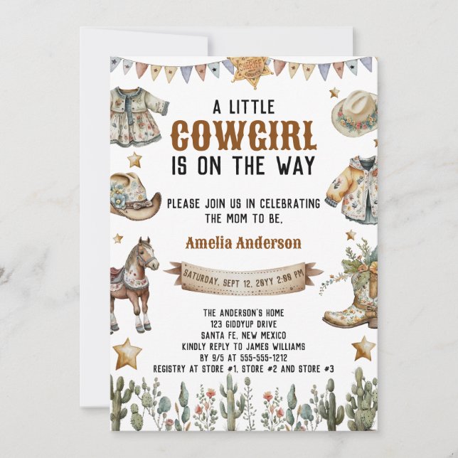 A Little Cowboy is on the Way Rustic Baby Shower Invitation (Front)