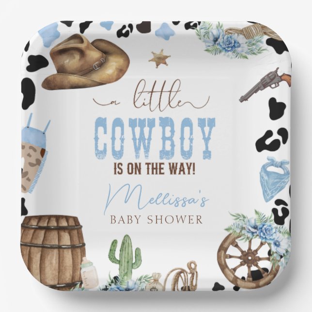 A Little Cowboy Is On The Way Wild Western Paper Plates (Front)