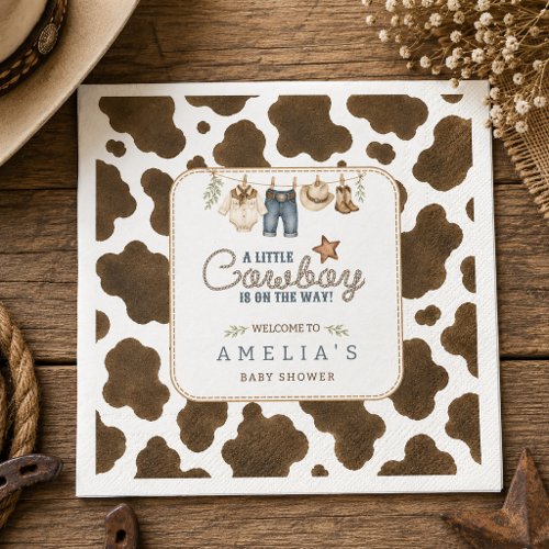 A Little Cowboy on the Way Clothesline Baby Shower Paper Dinner Napkins