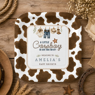 A Little Cowboy on the Way Clothesline Baby Shower Paper Plates