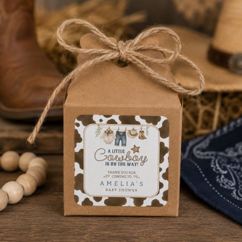 A Little Cowboy on the Way Clothesline Baby Shower Square Sticker