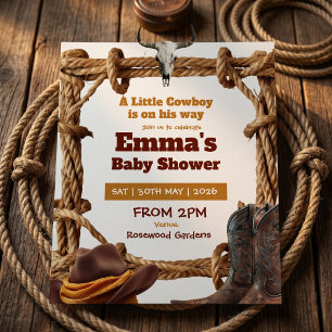 A Little Cowboy Rope and Boots Western Baby Shower Invitation