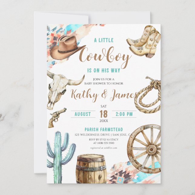 A Little Cowboy Rustic Western Baby Shower Invitation (Front)