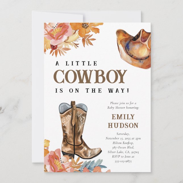 A Little Cowboy Western Baby Shower Invitation (Front)