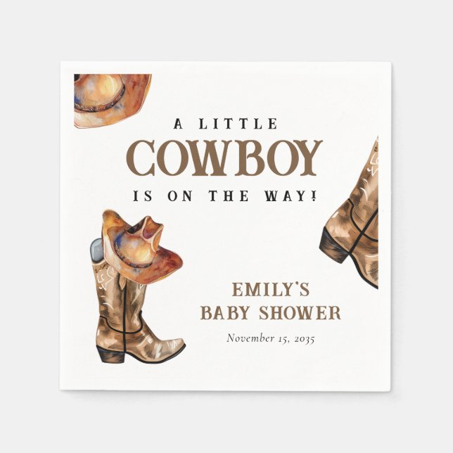 A Little Cowboy Western Baby Shower Napkins (Front)