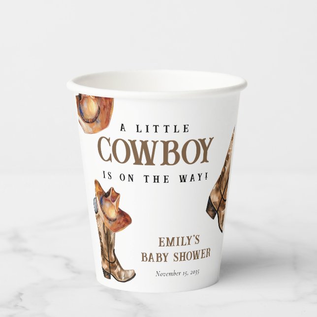 A Little Cowboy Western Baby Shower Paper Cups (Front)