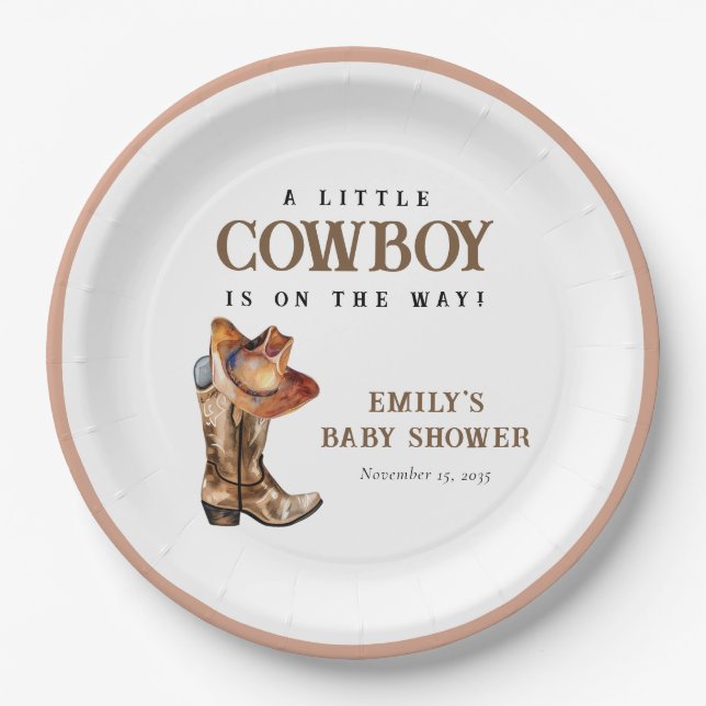 A Little Cowboy Western Baby Shower Paper Plates (Front)
