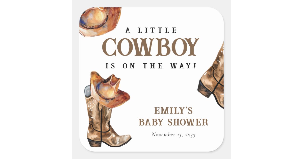 A Little Cowboy Western Baby Shower Square Sticker | Zazzle