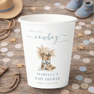 A little Cowboy Western Boots Blue Coquette Bow Paper Cups