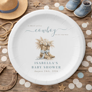 A little Cowboy Western Boots Blue Coquette Bow Paper Plates